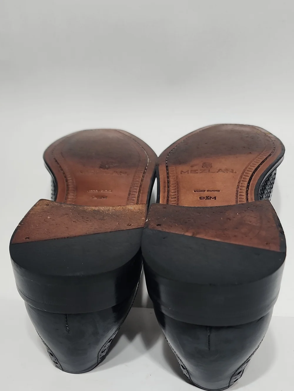 Mezlan Woven Leather Dubai Black Cap Toe Oxfords Size 9.5 Made In Spain